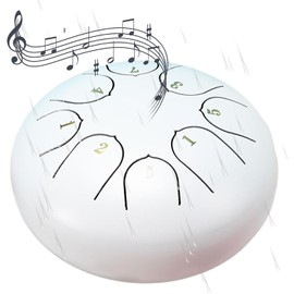 Tongue Drum 6 Inch 8 Tone | Steel Tongue Drum | Handpan for Meditation & Relaxation, Yoga, Family Activities | Garden Rain Drum Instrument (White)
