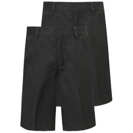 Boys Twin-Pack School Shorts - Adjustable Waist - Black Grey Navy - Ages 2-14y