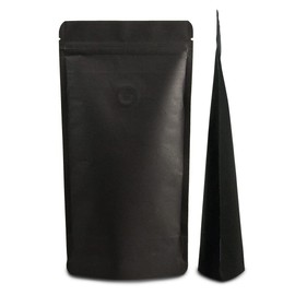 Lacers Stand Up Bag Kraft Paper in Various Colours, High Barrier with Valve, Climate Neutral, Sustainable, Coffee Bag with Aroma Protection Valve, Reusable, black