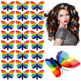 Yuxung 24 PCS Gay Pride Day Rainbow Butterfly Hair Clip Headpiece for Women Girls Party Parades Celebrations Festival Decorations LBGT Summer Rainbow Party