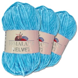 Wohnkult Himalaya 3 x 100 g Velvet Dolphin Wool 40 Colours to Choose From Chenille Knitting Yarn Fluffy Wool Shiny Accessory Clothing Blankets (90027 | Light Blue)