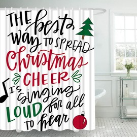Svnthqp Christmas Quote Shower Curtain Set Spread Christmas Cheer Elf Buddy Sing Movie Phrase Bathroom Curtains Polyester Fabric Waterproof Bath Curtains Decor 72" W x 78" L with Hooks