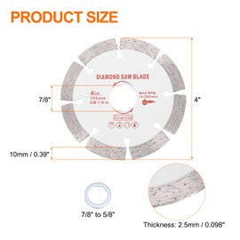 HARFINGTON 3pcs Diamond Saw Blade 4" Dia 7/8" Arbor Circular Cutting Wheel with 7/8" to 5/8" Arbor Adapter Reducer Ring for Masonry Tile Marble Ceramics Concrete Cement Brick, White