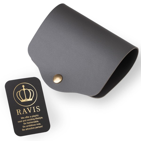 RAVIS Mask Case, Stylish, Portable, PU Leather, Foldable, Antibacterial, Cute, Mask Pouch, Mask Holder, Carrying (Dark Gray)