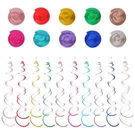 Torytoe Pack of 60 Hanging Spirals Grlande Streamers Birthday Colourful Foil Swirl Decoration Spiral Garlands Ceiling Hanger Spiral for Birthday Weddings Christmas Carnival Decoration