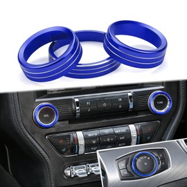 Dash Knobs Trim Ring Compatible with 2015-2021 Ford Mustang Volume Headlight Switches Tune Button Control Knob Cover (Set of 3 Blue)
