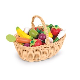 Janod 25 Piece Wooden Play Food Fruit and Vegetable Basket - Ages 3+ - J05620