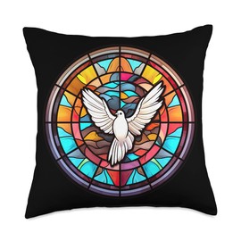 Epiphany Baptism Lord's Second Manifestation Dove Praise Jesus Holy Spirit in Stained Glass Throw Pillow, 18x18, Multicolor