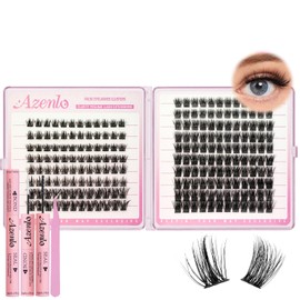 Azenlo Lash Extension Kit 07+A50 Fluffy Lash Clusters Kit D Curl Thick Cluster Eyelashes Extensions 10-16mm DIY Individual Lashes Natural Eyelash Clusters Kit with Lash Bond and Seal Waterproof