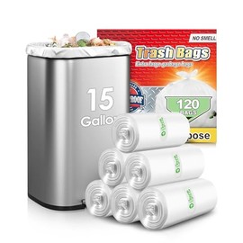 15 Gallon 120 Count Tall Kitchen Trash Bags 13 Gal 15 Gal 16 Gal fit 50-60 liter Garbage Bags by Teivio, Waste Basket Bags,Bathroom Trash Can Bin Liners, Plastic Bags for home office kitchen, Clear