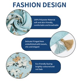 QIUTIMIY Scarf for Women Lightweight Soft Floral Printed Scarves Fall Winter Fashion Shawl Wrap with Fringe(Flower-Blue Brown)