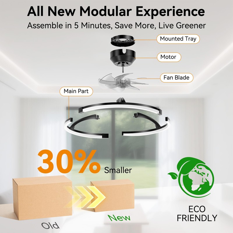 Franjulia Ceiling Fans with Lights and Remote, 20'' Low Profile