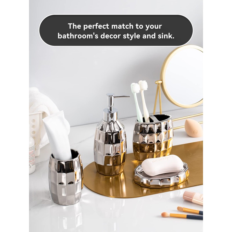 Silver Bathroom Accessory Set, Mosaic Ceramic Bathroom Accessories Set Include
