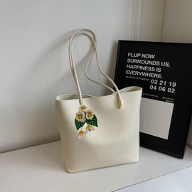 Yzikema Genuine Leather Leaf Flower Bag Charm, Boho Accessories Leather Rose Flowers Key chain Purse Pendant Charms, White, 2.55x 1.10x 2.95 inches