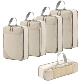 Compression Packing Cubes for Suitcase,5 Set,Lumobrilla Travel Organizer Luggage Organizer Packing Cubes Expandable Lightweight Travel Essentials for Women/Men(5pcs,Beige)