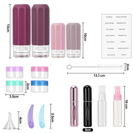 VOSHOME Juego de 18 Botellas de Viaje Silicona, Accesorios Viaje Rellenables a Prueba Fugas, Contenedores Viaje, Sin BPA, Certificación Tsa, Botellas de Viaje para Viajar y Acampar (A)