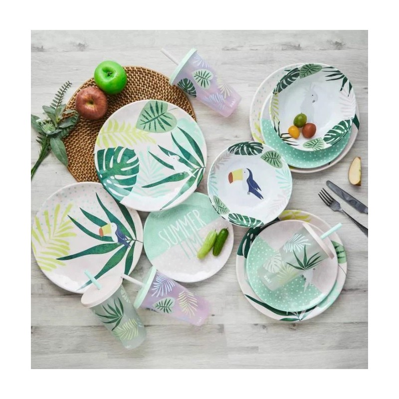 Zak Designs 16-Piece Color-Changing Tumbler Melamine Plate Bowl Dinnerware Set