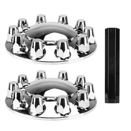 33mm ABS Axle Cover with Chrome Complete, Thread-On Dome Combo Kit Screw-on Lug Nut Covers for Semi Truck with 2 Front Axle Wheel Covers and Removable Hub Caps