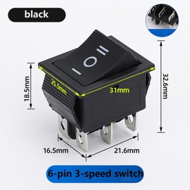 AWINLI DPDT Reverse Polarity Switch AC 16A 20A Control Motor 6Pin3 Position ON/Off/ON125V-250V Black Remote Control Lever Toggle Switch with Wire for Marine,Linear Actuator (2Pack)