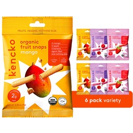 kencko Fruit Snaps Organic Freeze Dried Fruit Snacks - Variety Pack - Strawberry, Raspberry, Mango - Crispy, Crunchy, 100% Real Fruit Sticks - Healthy, Natural, Vegan, Gluten Free - 6 Pack