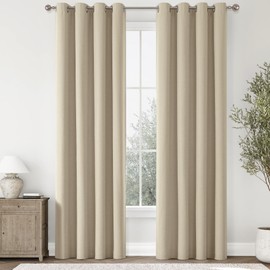 ChrisDowa 100% Blackout Natural Linen Linen Curtains 84 Inches Long 2 Panels for Bedroom Living Room Farmhouse Room Darkening Thermal Insulated Soundproof Grommet Top Window Treatment Drapes,52x84