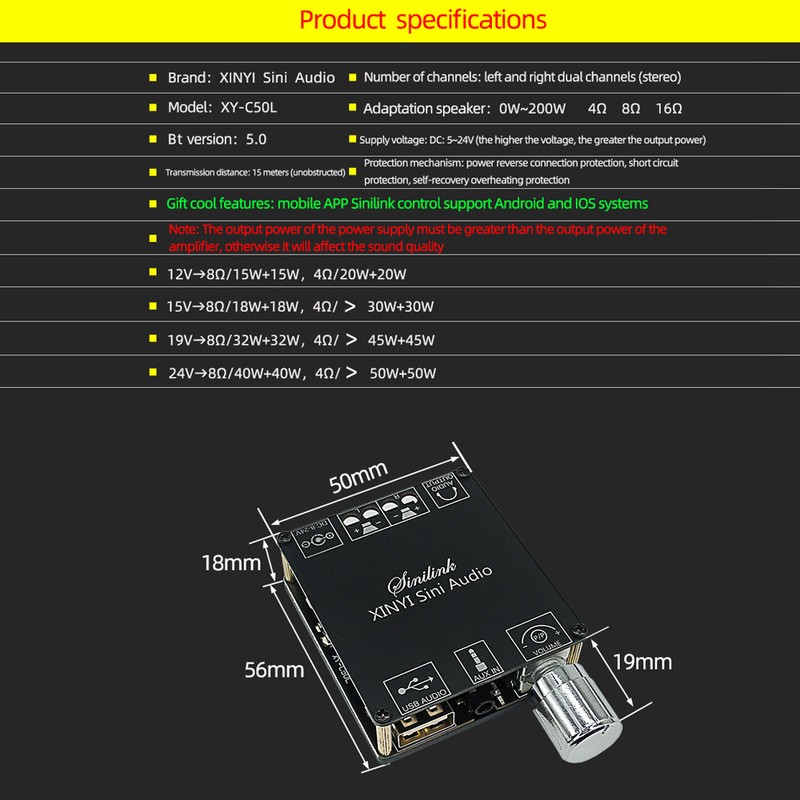 50Wx2 BT 5.0 Wireless Audio Digital Power Amplifier Infinite Tuning