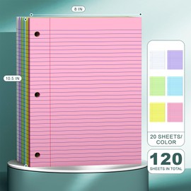 Note Pads 8 X 10.5 Loose Leaf Paper, 120Sheets, 3 Hole Punched Lined Paper, College Ruled 8 X 10.5 Notebooks, 10-1/2" X 8 Binder Writing Pads, Filler Paper For Engineering, Office, School Supplies