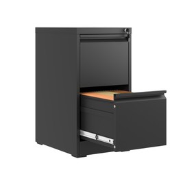FLIXELIO 2 Drawer File Cabinet with Lock,Metal Vertical Filing Cabinets for Home Office,Heavy Duty File Storage Cabinet for Letter/Legal/A4/F4 Size File,Assembly Require (Black, Vertical 2 Drawer)