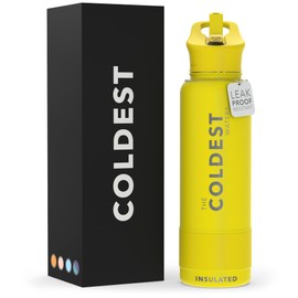 Coldest Insulated Water Bottle with Straw Lid - Stainless Steel Metal Insulated Bottle for Men & Women (Solar Yellow, 40 oz)