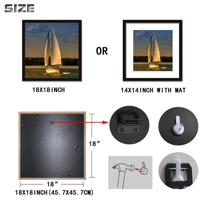 VITOIVE 18x18 Frame Black With Mat 14x14 Solid Wood Picture