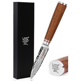 YOUSUNLONG Paring Knives 3.5 Inch - Japanese Hammered Damascus Steel Peeling Knife - Natural Walnut Wooden Handle - Fruit Knife Seiko knife