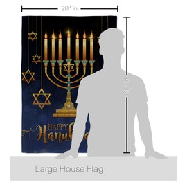 Breeze Decor Chanukkah Tapestry Wood Dowel Set Rod Home Applique Banner Textile Poster Flag Pole Room Wall Scroll Hanging Menorah Candle Happy Hanukkah Indoor Decor, Jewish Gifts Made in USA