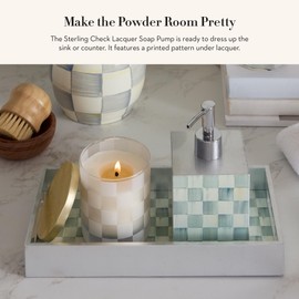 MACKENZIE-CHILDS Lacquer Soap Pump Dispenser, Decorative Liquid-Soap Dispenser for Bathroom or Kitchen, Gray-and-White Sterling Check