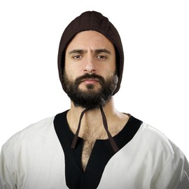 Lord of Battles Medieval Quilted Canvas Cotton Padded Arming Cap Protector Under Armor Chainmail Coif for LARP, Renfair Brown