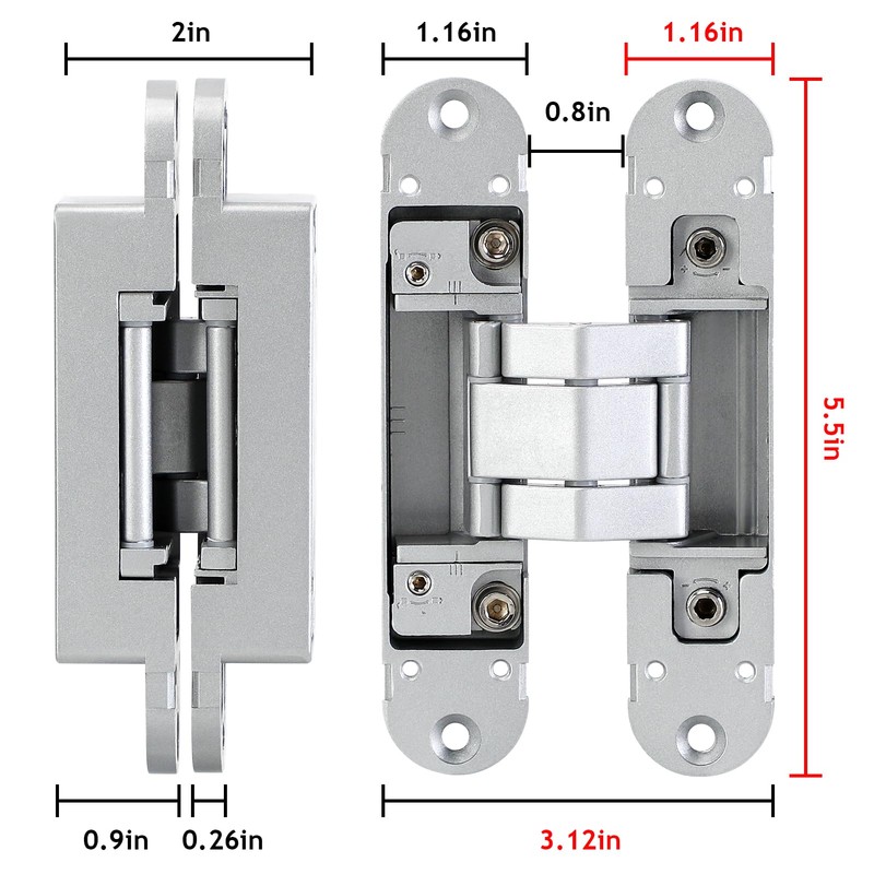 5.5" Hidden Door Hinges, Invisible Concealed Hinges, 180 Degree Swing