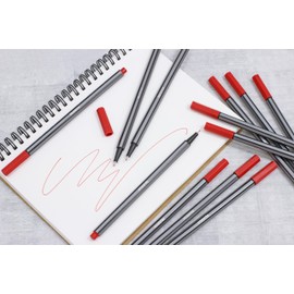 Liquidraw 12 Red Fineliner Pens Set Fine Point Pens 0.4mm Fineliners Red Coloured Pens For Artists, Architects, Technical Drawing, Handwriting, Calligraphy, Sketching, & Illustrations