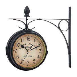 Double Sided Wall Clock,Garden Wall Clock with Bracket, Diameter 4.8 Inches,Waterproof Queiting Outdoor Clocks,Vintage Metal Numeral Garden Clock for Indoor Outdoor