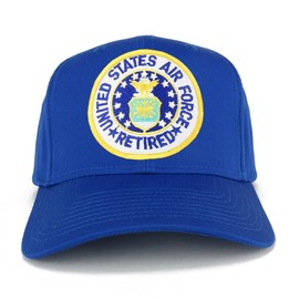 United States AIR Force Retired Circle Iron on Patch Adjustable Baseball Cap - Royal