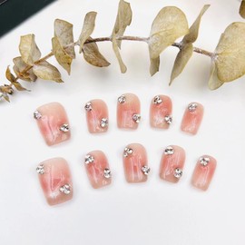 Light pink false nails, first choice for press-on nails in summer, UV finished false nails, nails hand-painted by professional manicurists, salon acrylic nails set with gift box 10 pieces - S short