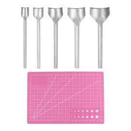 HARFINGTON 5pcs Leather Half Round Cutter 10-30mm 1/4 High Speed Steel Arc Shaped Half Round Leather Punch Leather Punch Tool with A5 Cutting Mat for Strap Belts End Wallet Bag Crafting DIY