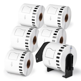 DK-2205 Replacement for Brother DK2205 (2.4 in x 100 ft) White Paper Continuous Labels, Use with Brother QL-800 QL-720NW QL-810W QL-820nwb Label Printer - 6 Rolls + 1 Reusable Cartridge