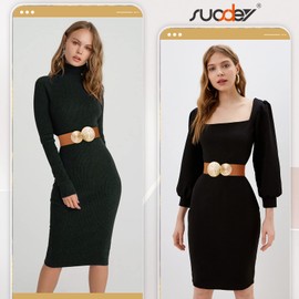 SUOSDEY Women's Elastic Belt, Waist Belt for Dress, Jumper Jacket, Wide Belt with Golden Buckle, 05-brown