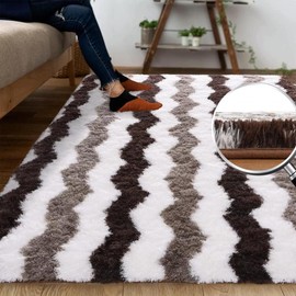 Soft Shaggy Rugs Plush Area Rugs for Living Room Bedroom Fluffy Carpets Home Decor,5x8ft,Stripe Brown - Color: Grey, Size: 153x244cm  5x8 ft, Ships From: United States