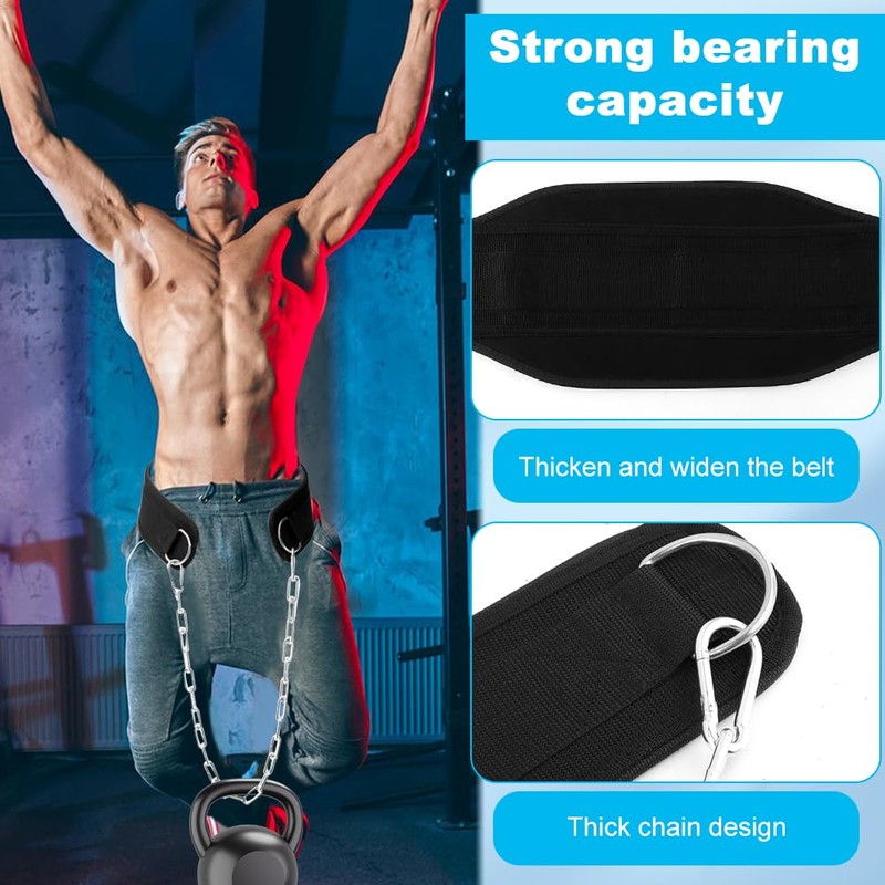 Dip Belt With Chain,Weightlifting Belt or Pull-Ups, Powerlifting, Squats, and