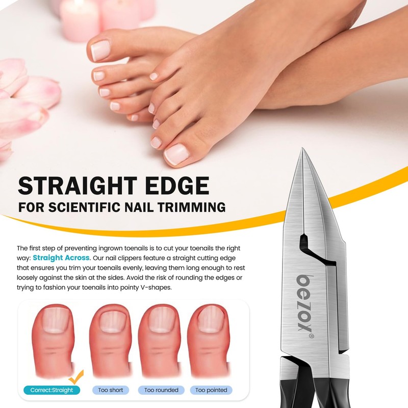 BEZOX Nail Clippers for Seniors Thick Toenails with Straight Blade