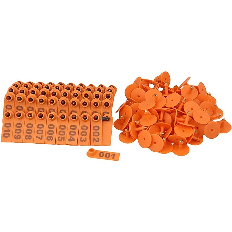 ANCLLO 100 Pack Pig Ear Tags Orange Medium Plastic Livestock