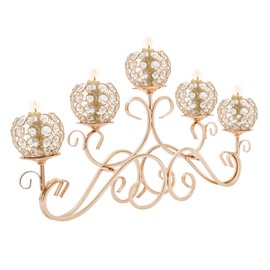 Gold Crystal Candle Holders Decorative Arch Candelabra 5-Arm Sparkling Candlesticks Holder for Table Centerpiece, Wedding, Party, Anniversary