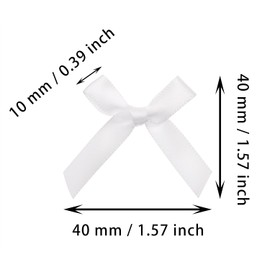 Tupalizy Ribbon Bows Mini Satin Fabric Bows Flowers for DIY Craft Sewing Scrapbooking Wedding Christmas Party Favors Bakery Treat Gift Box Decoration Packaging, 40x40x10mm, 50PCS (White)