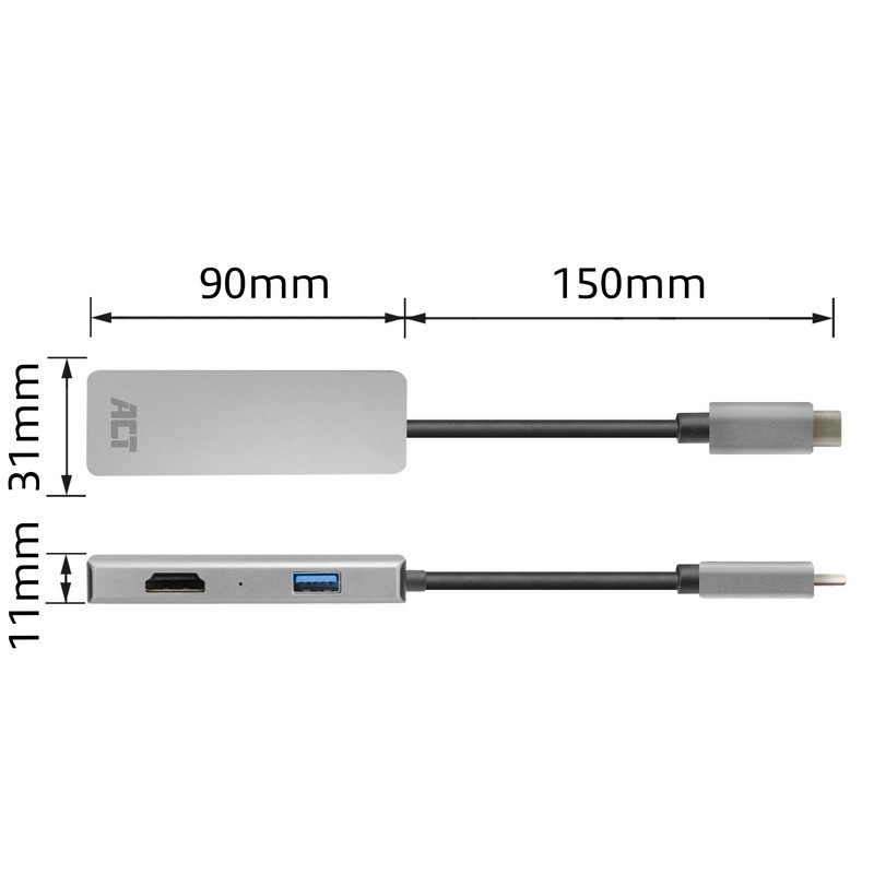 ACT USB C HDMI Adapter with Aluminium Housing, 4K@30Hz Dual