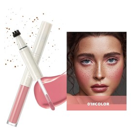 Natural Dewy Cream Blush,Liquid Face Blush Freckle Pen,with Light Brown Faux Freckle Stamp Pen,2 in 1 makeup for natural sun kissed dewy cheeks,waterproof fake freckles tone marker(01#Petal Flush)